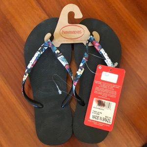 Brand new Brazilian Havaianas. Black with floral.
